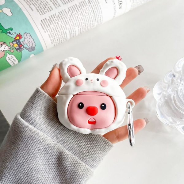 Casing Up Bunny Hood Pink Bear AirPods Case – 3D Cute Cartoon Silicone Cover for AirPods 1 2 3 Pro Pro 2