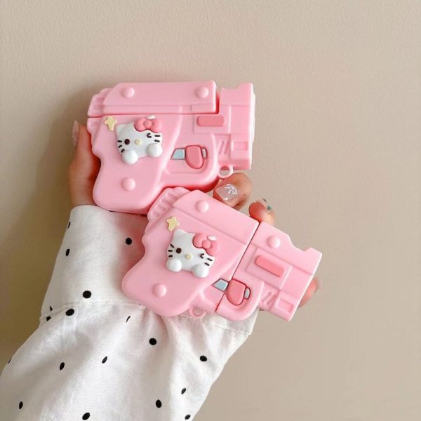 Casing Up Pink Gun Hello Kitty AirPods Case – 3D Cute Cartoon Silicone Protective Cover for AirPods 1 2 3 Pro Pro 2
