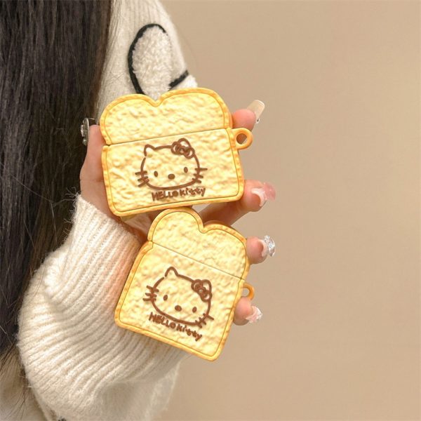 Casing Up Hello Kitty Toast Bread AirPods Case – Beige Yellow 3D Food Cartoon Silicone Cover for AirPods 1 2 3 4 Pro Pro 2