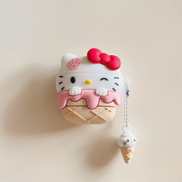 Casing Up Hello Kitty Ice Cream AirPods Case – Cute Cartoon Cone Design with Charm for AirPods 1 2 3 4 Pro Pro 2